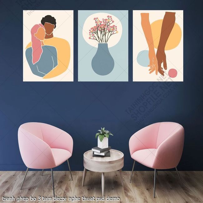 tranh ghep bo 3 tam decor nghe thuat psd